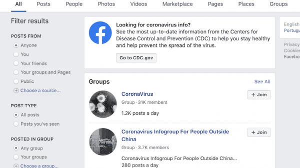 facebook coronavirus